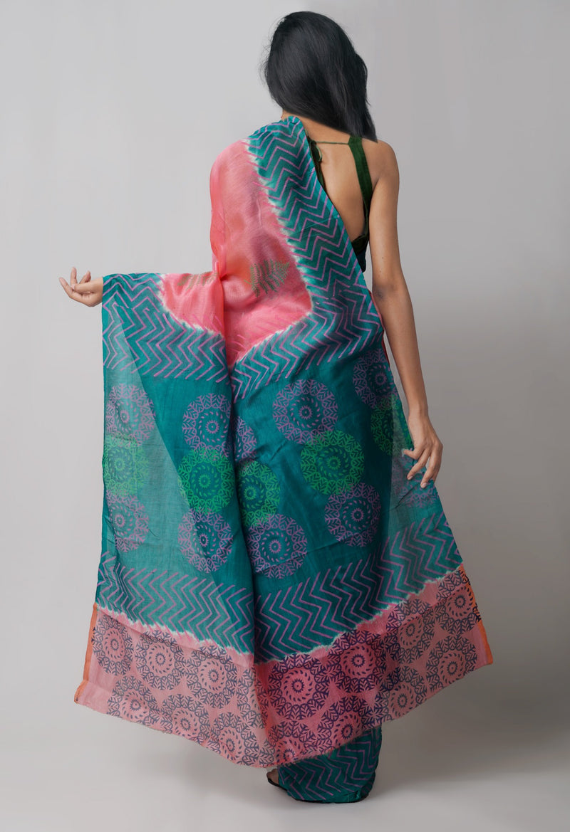 Online Shopping for Pink  Block Printed Supernet Saree with Hand Block Prints from Rajasthan at Unnatisilks.comIndia
