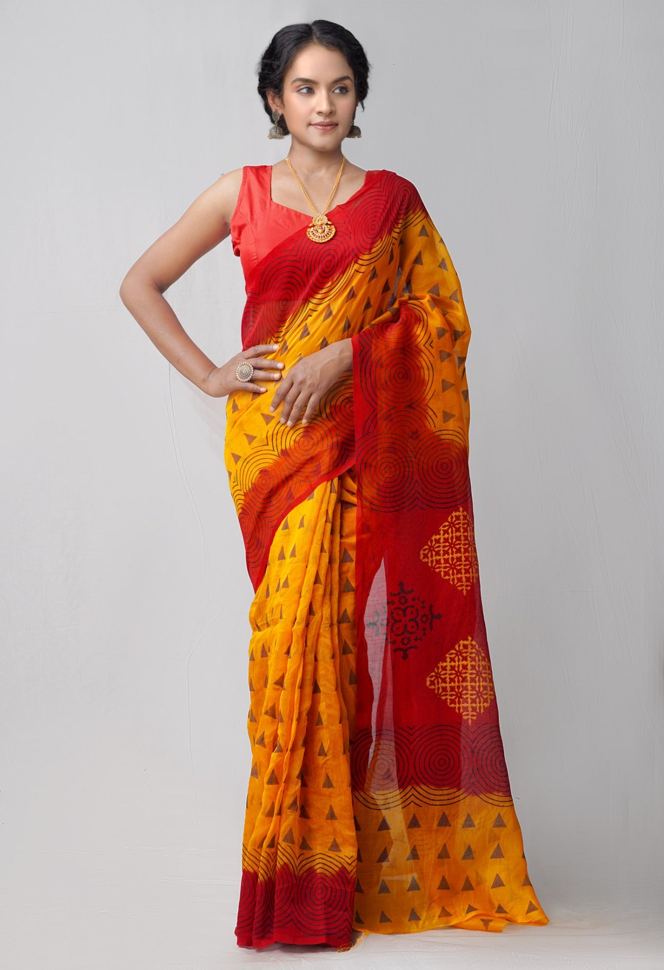 Online Shopping for Orange  Block Printed Supernet Saree with Hand Block Prints from Rajasthan at Unnatisilks.comIndia
