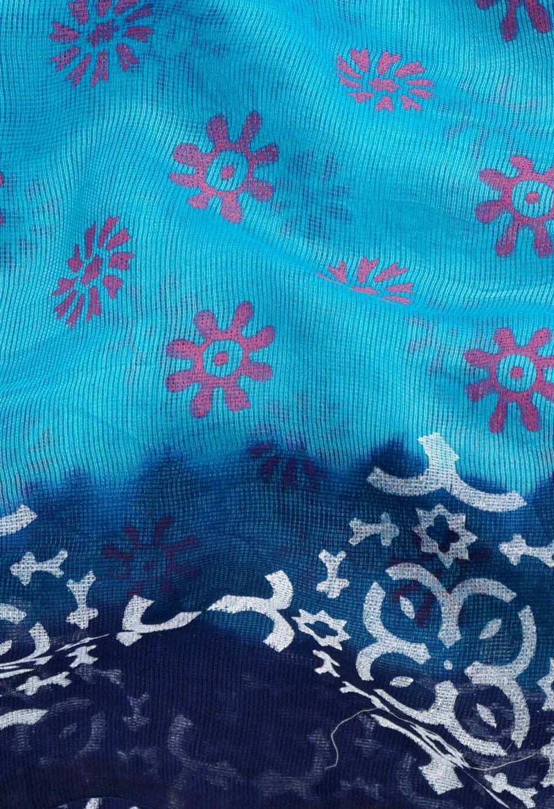 Online Shopping for Blue  Block Printed Supernet Saree with Hand Block Prints from Rajasthan at Unnatisilks.comIndia
