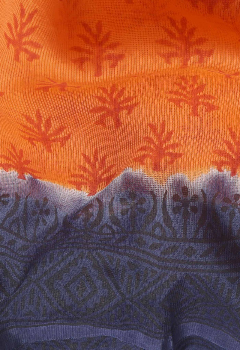 Online Shopping for Orange  Block Printed Supernet Saree with Hand Block Prints from Rajasthan at Unnatisilks.comIndia
