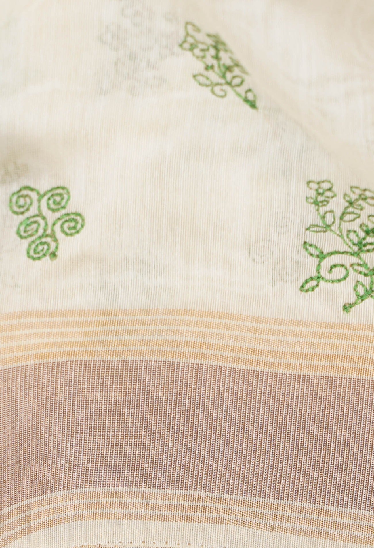 Cream  Cross Stitched Embroidered Chanderi Sico Saree