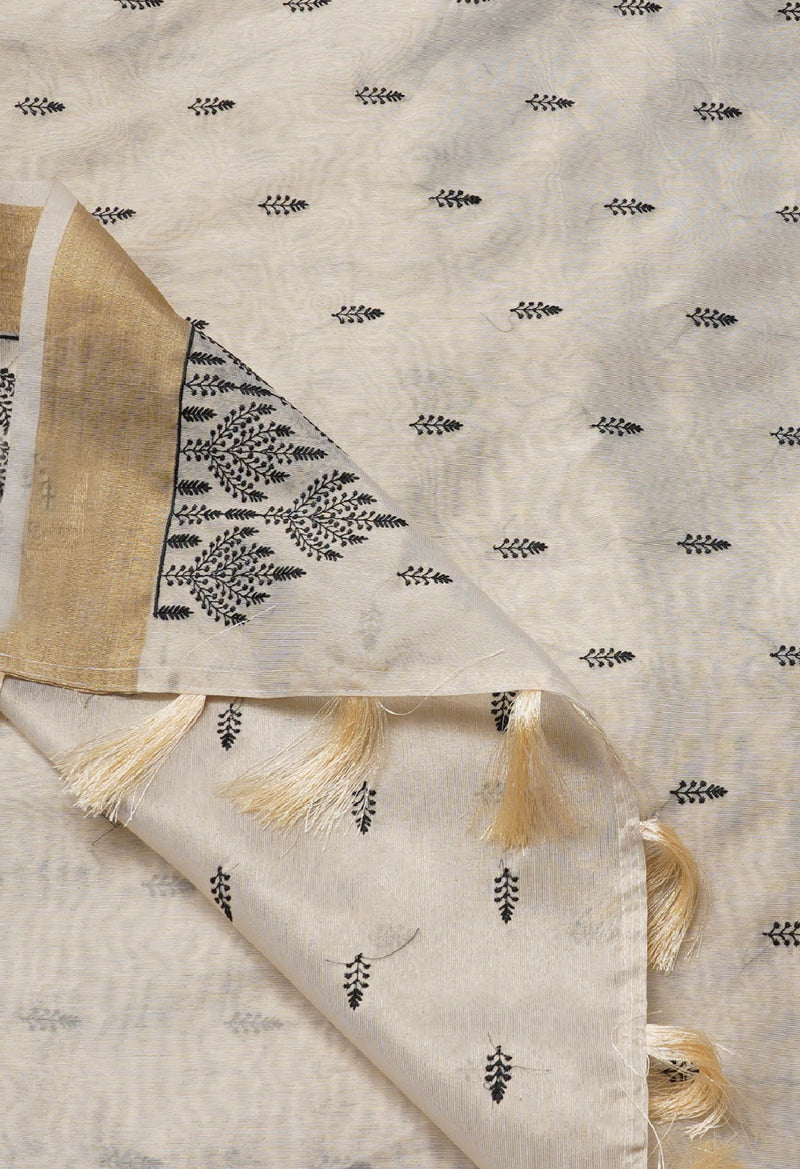Online Shopping for Cream  Cross Stitched Embroidered Banarasi Tissue Saree with Embroidery from Uttar Pradesh at Unnatisilks.comIndia
