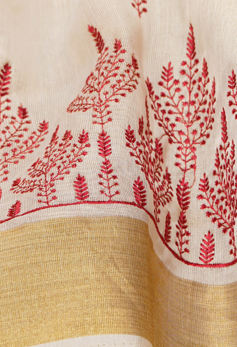 Online Shopping for Cream  Cross Stitched Embroidered Banarasi Tissue Saree with Embroidery from Uttar Pradesh at Unnatisilks.comIndia
