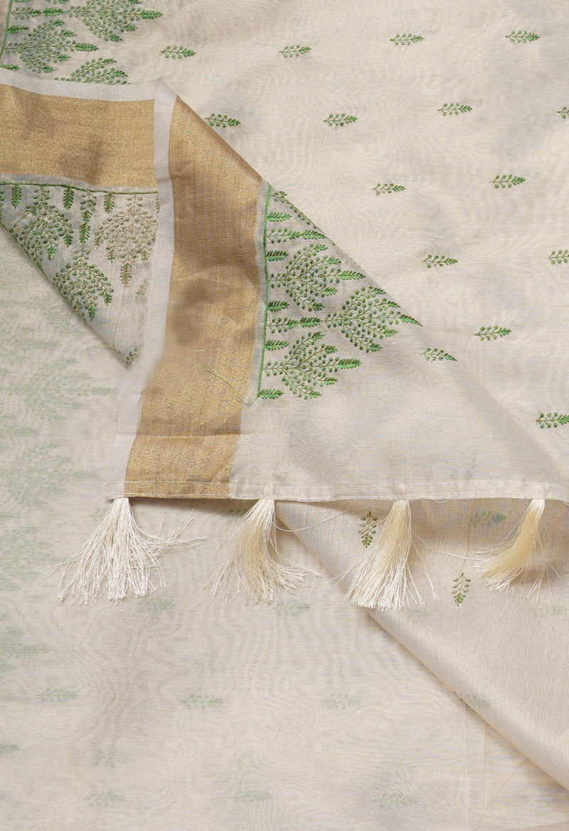 Online Shopping for Cream  Cross Stitched Embroidered Banarasi Tissue Saree with Embroidery from Uttar Pradesh at Unnatisilks.comIndia
