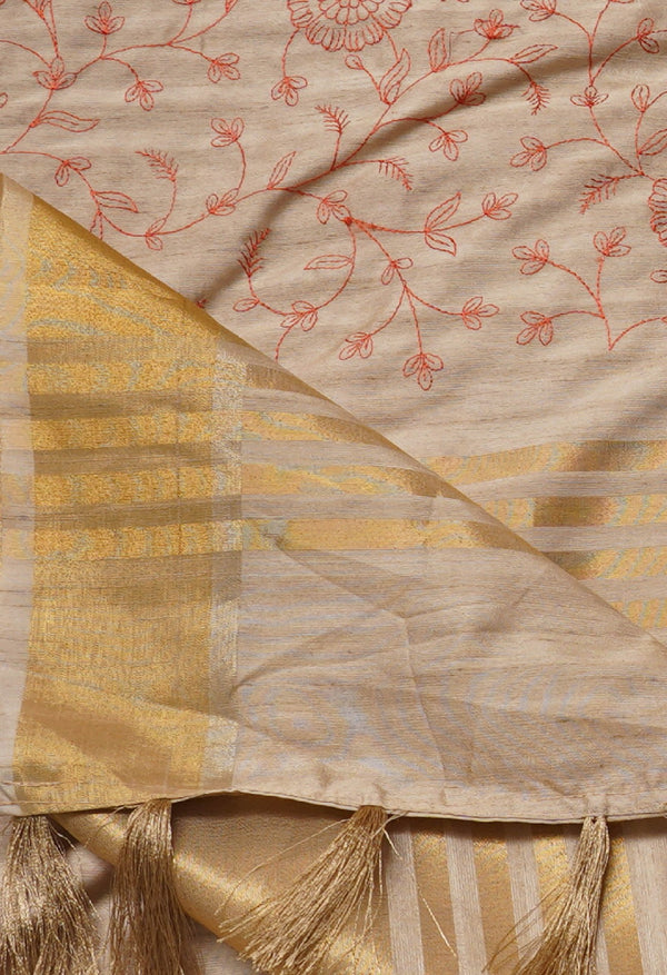Online Shopping for Brown  Cross Stitched Embroidered Tussar Silk Saree with Embroidery from Chhattisgarh at Unnatisilks.comIndia