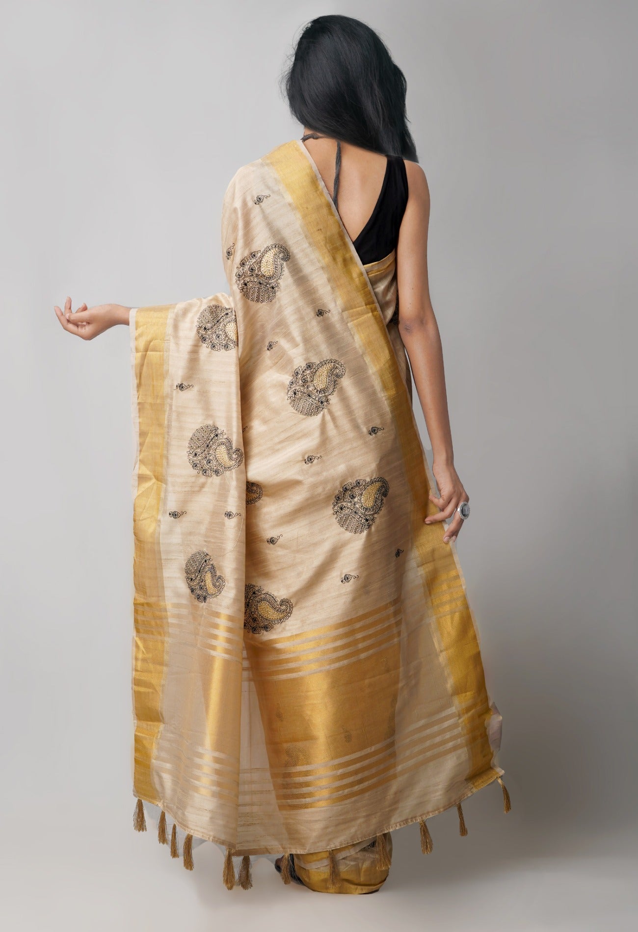 Online Shopping for Brown  Cross Stitched Embroidered Tussar Silk Saree with Embroidery from Chhattisgarh at Unnatisilks.comIndia
