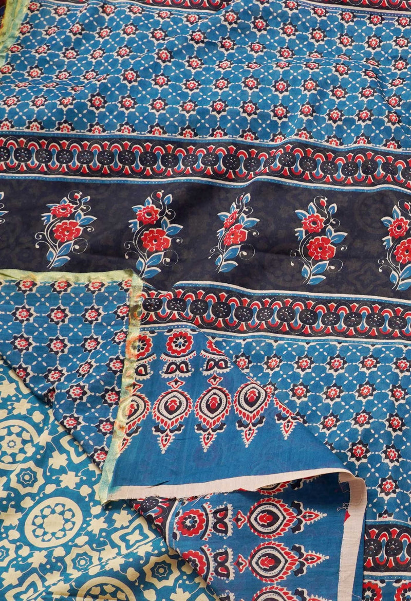 Online Shopping for Red Pure Ajrakh Mulmul Cotton Saree with Ajrakh from Rajasthan at Unnatisilks.comIndia
