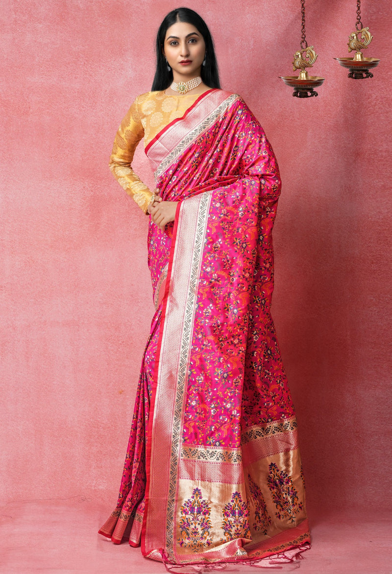 Pink  Banarasi Silk Saree