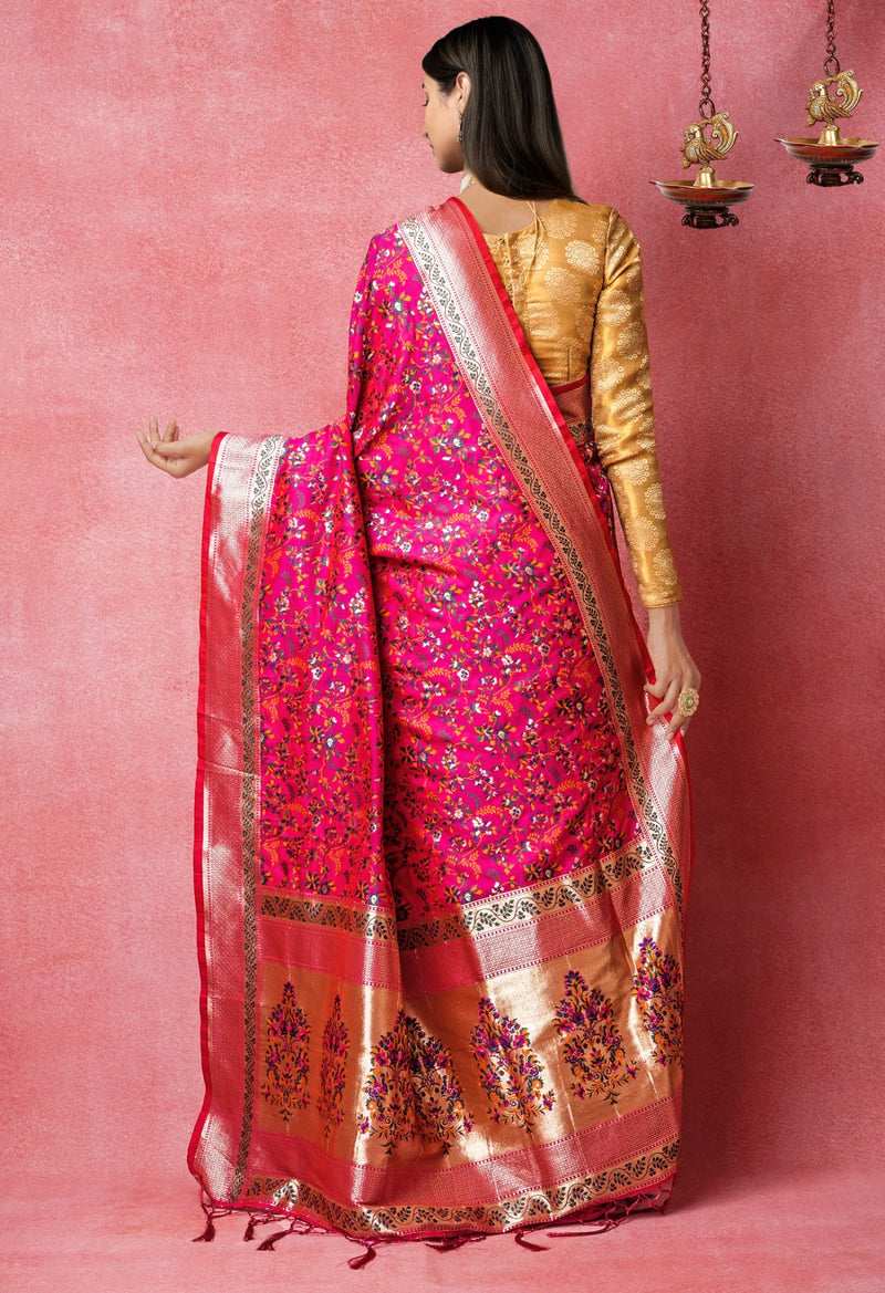 Online Shopping for Pink  Banarasi Silk Saree with Weaving from Tamil Nadu at Unnatisilks.comIndia
