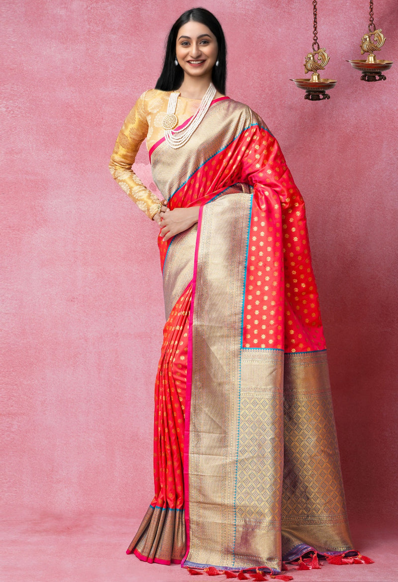 Online Shopping for Pink-Red  Arani Kanjivaram Silk Saree with Weaving from Tamil Nadu at Unnatisilks.comIndia
