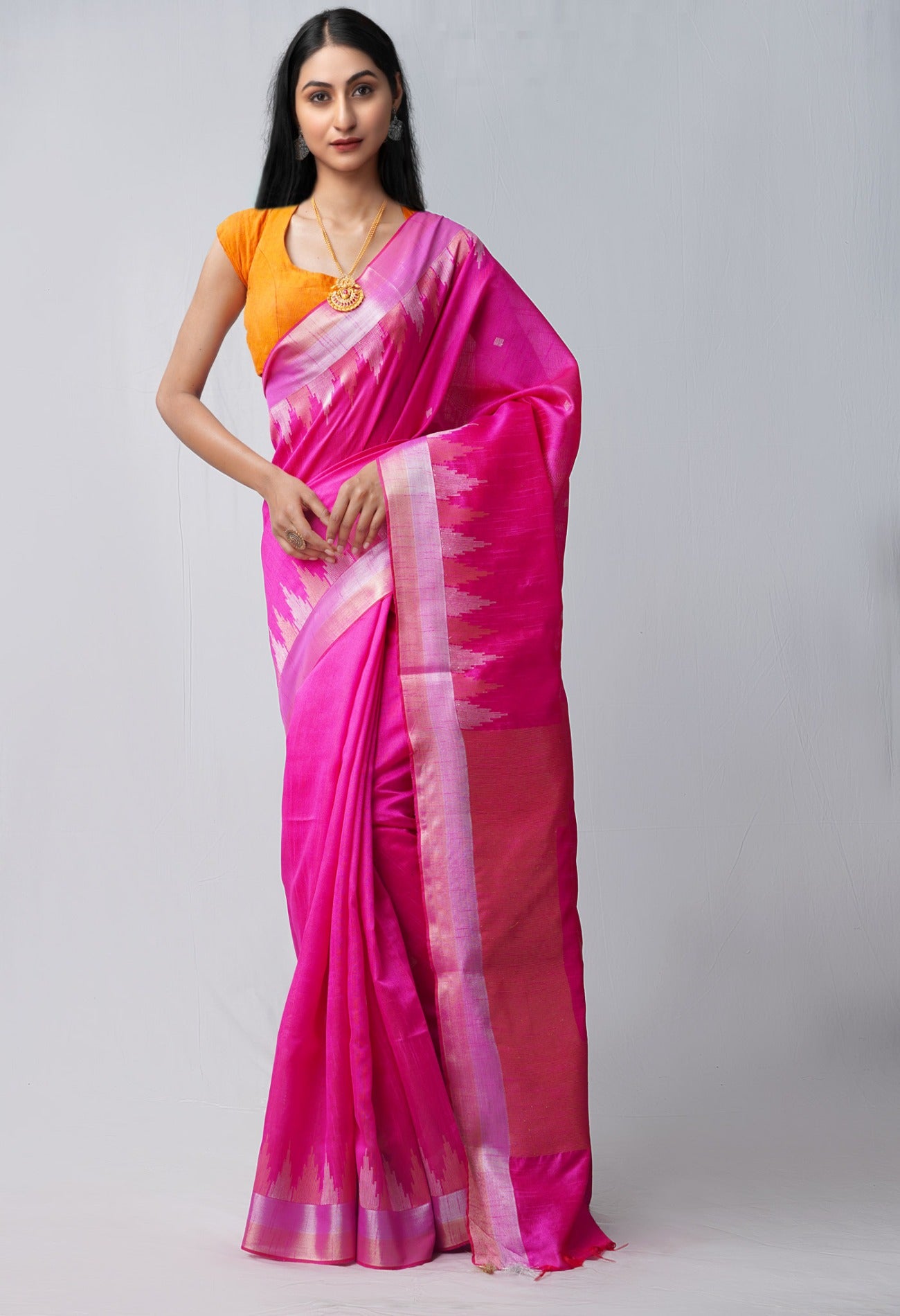 Online Shopping for Pink  Bengal Linen Saree with Weaving from West Bengal at Unnatisilks.comIndia
