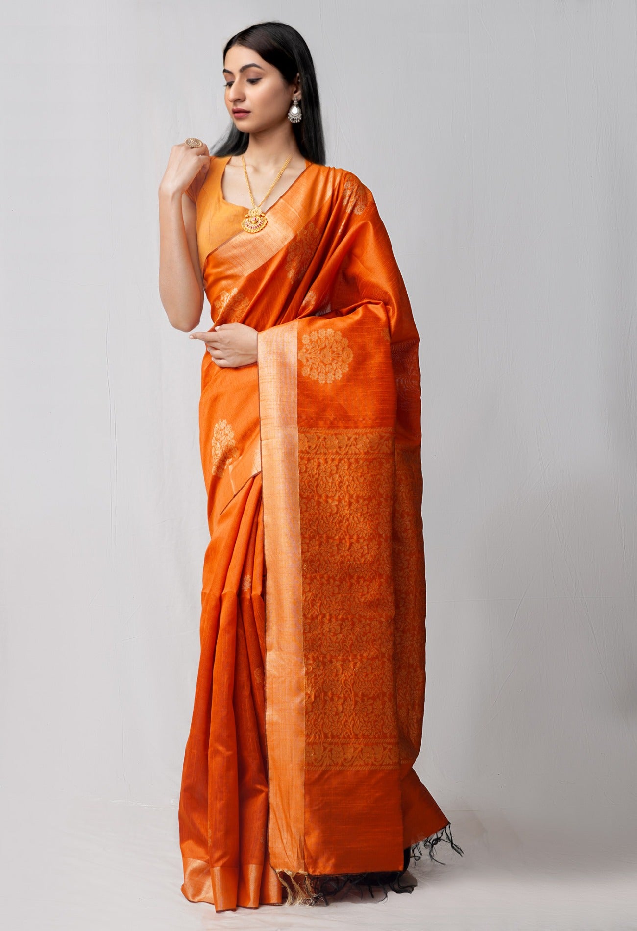 Orange  Bengal Linen Saree
