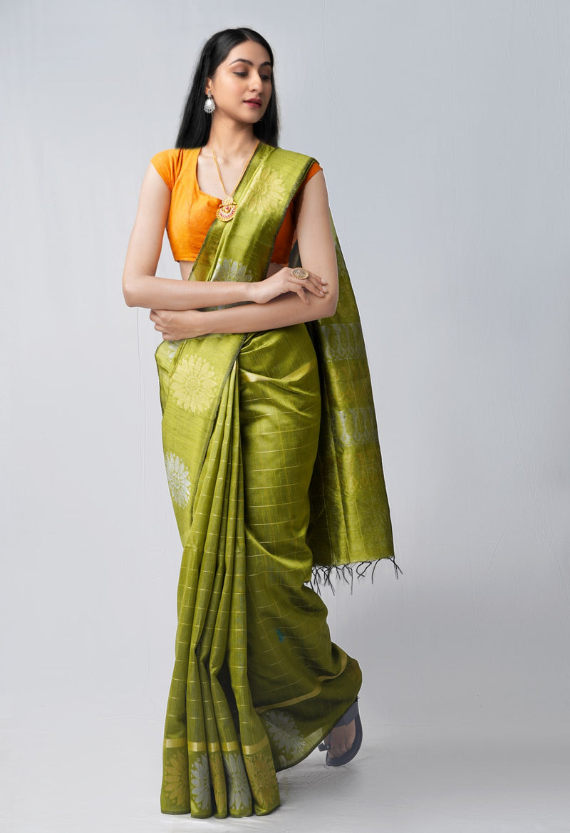 Green  Bengal Linen Saree