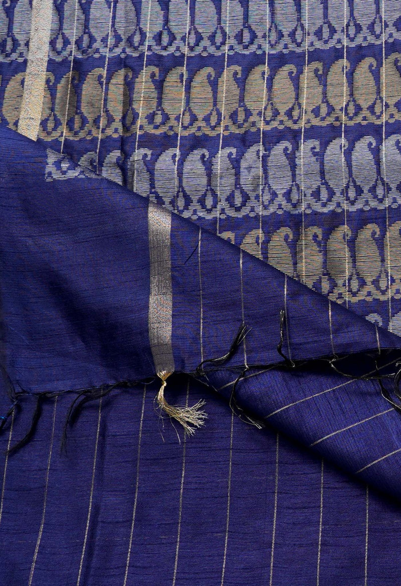 Navy Blue  Bengal Linen Saree