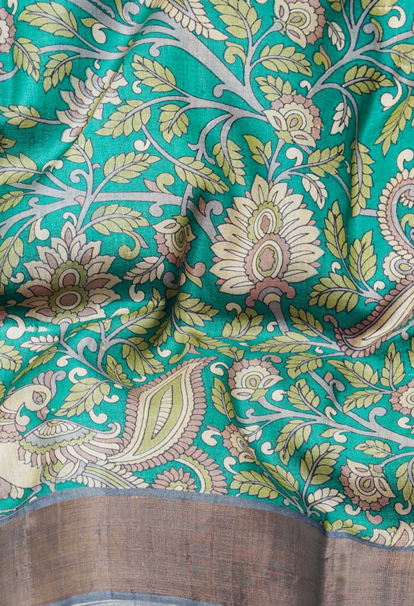 Green Pure Handloom Bengal Tussar Silk Saree