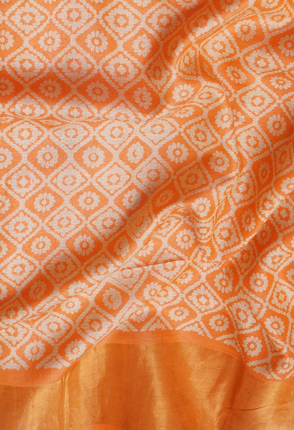 Orange Pure Handloom Bengal Tussar Silk Saree