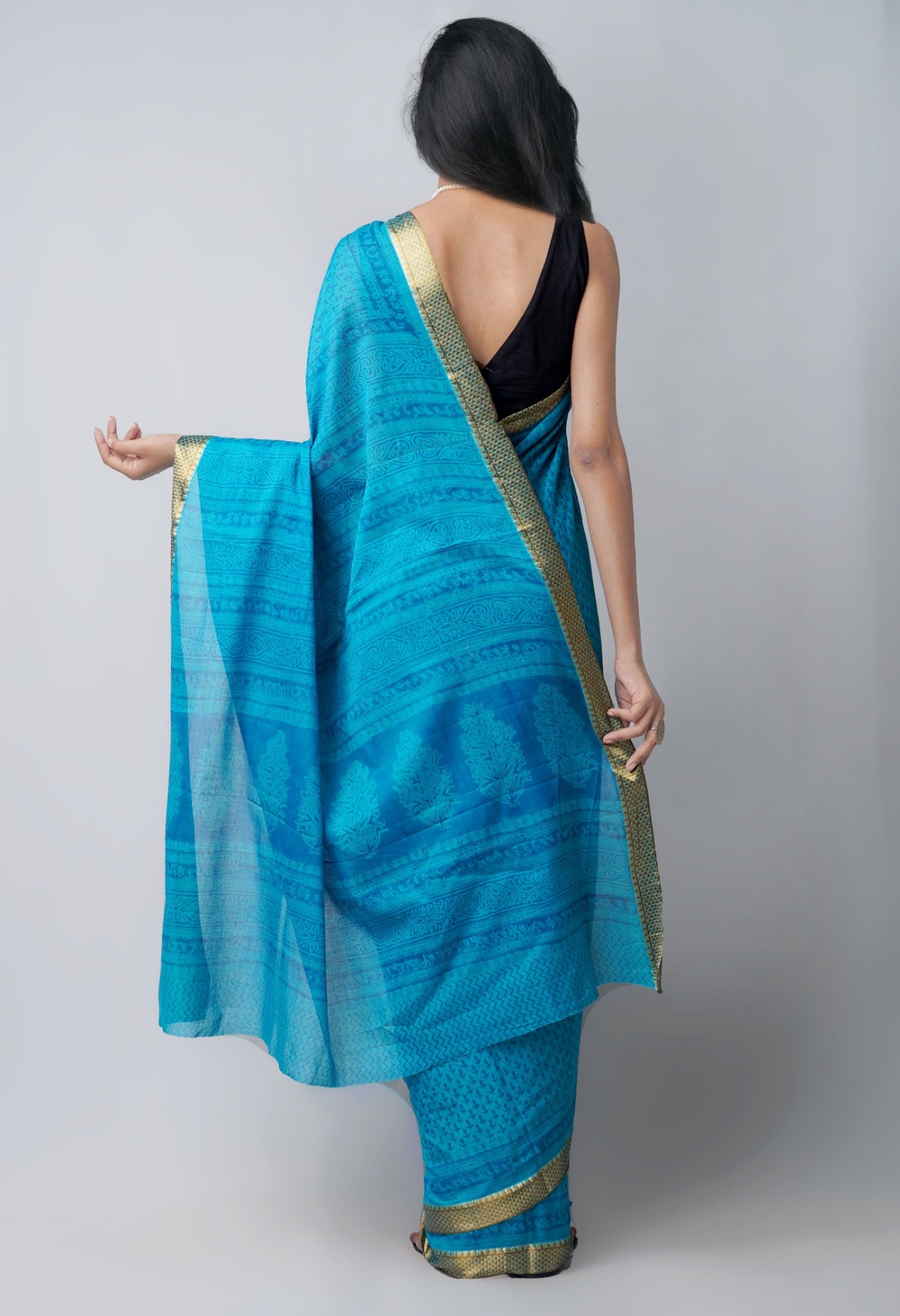 Online Shopping for Green Pure Block Printed Superfine Mulmul Cotton Saree with Hand Block Prints from Rajasthan at Unnatisilks.comIndia

