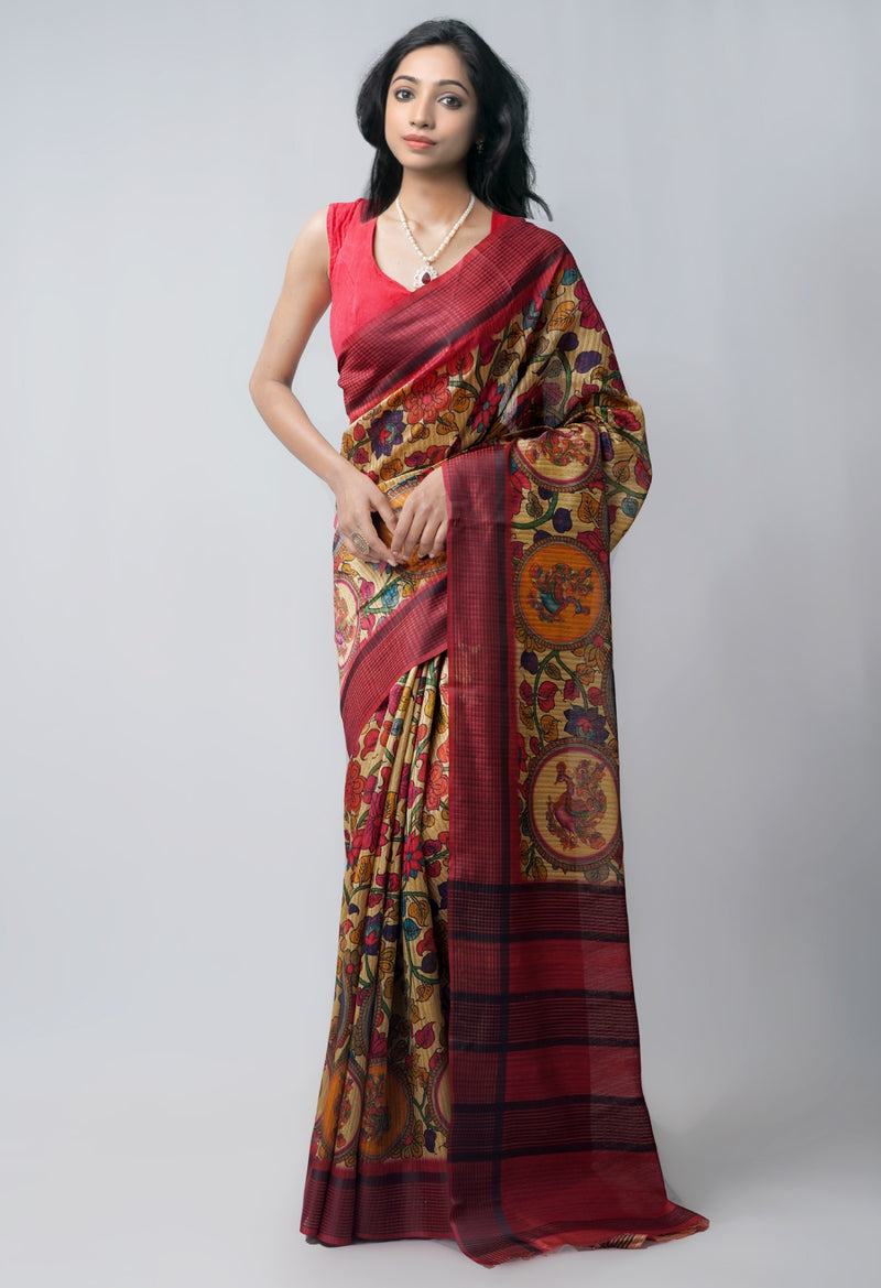 Brown  Kalamkari Silk Saree-UNM61851