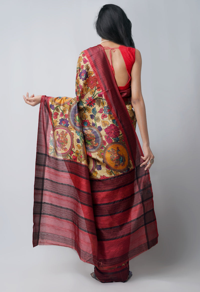Online Shopping for Brown  Kalamkari Jute Saree with Kalamkari from Andhra Pradesh at Unnatisilks.comIndia

