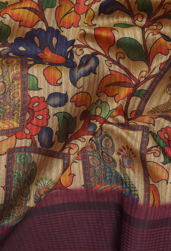 Brown  Kalamkari Silk Saree-UNM61852