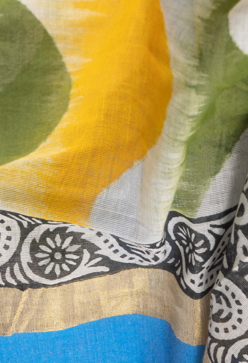 Online Shopping for Yellow Pure Block Printed Kerala Cotton Saree with Batik from Rajasthan at Unnatisilks.comIndia
