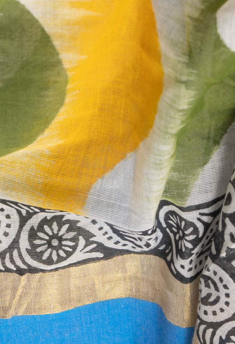 Online Shopping for Yellow Pure Block Printed Kerala Cotton Saree with Batik from Rajasthan at Unnatisilks.comIndia
