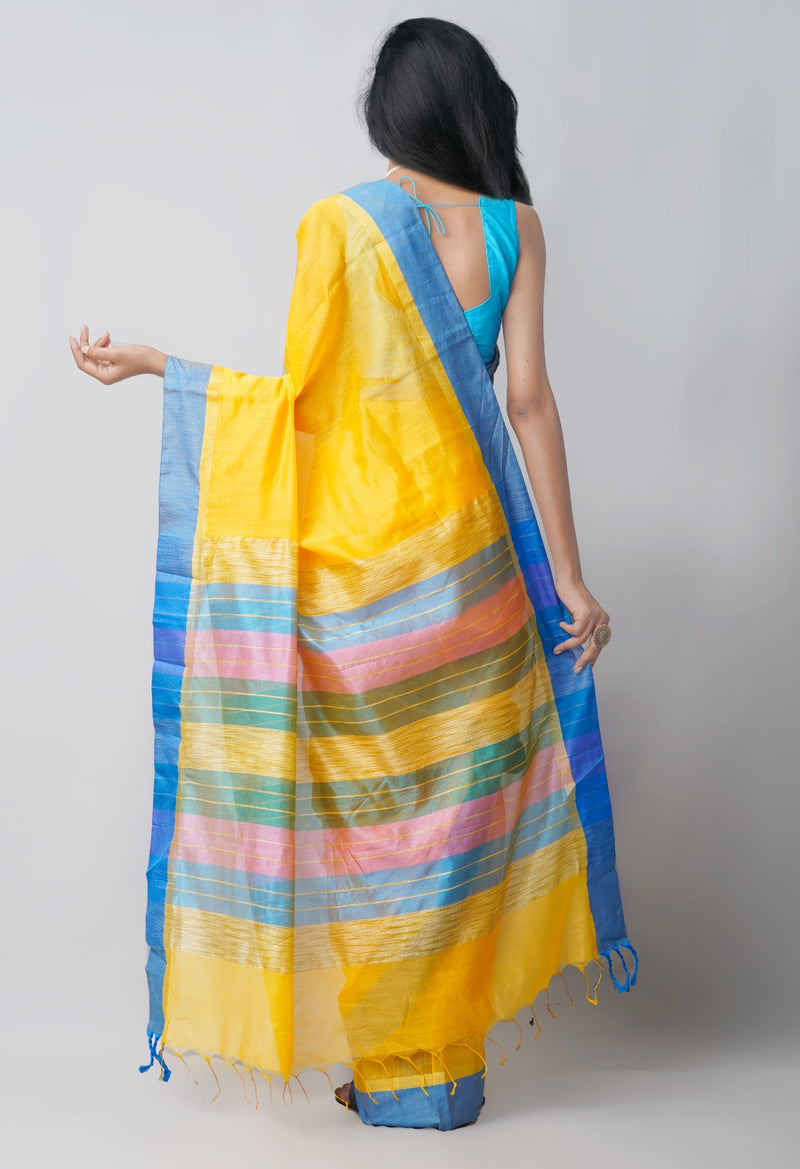 Online Shopping for Yellow  Chanderi Sico Saree with Batik from Rajasthan at Unnatisilks.comIndia
