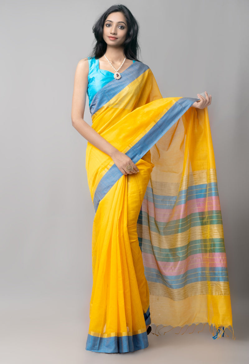 Yellow  Chanderi Sico Saree