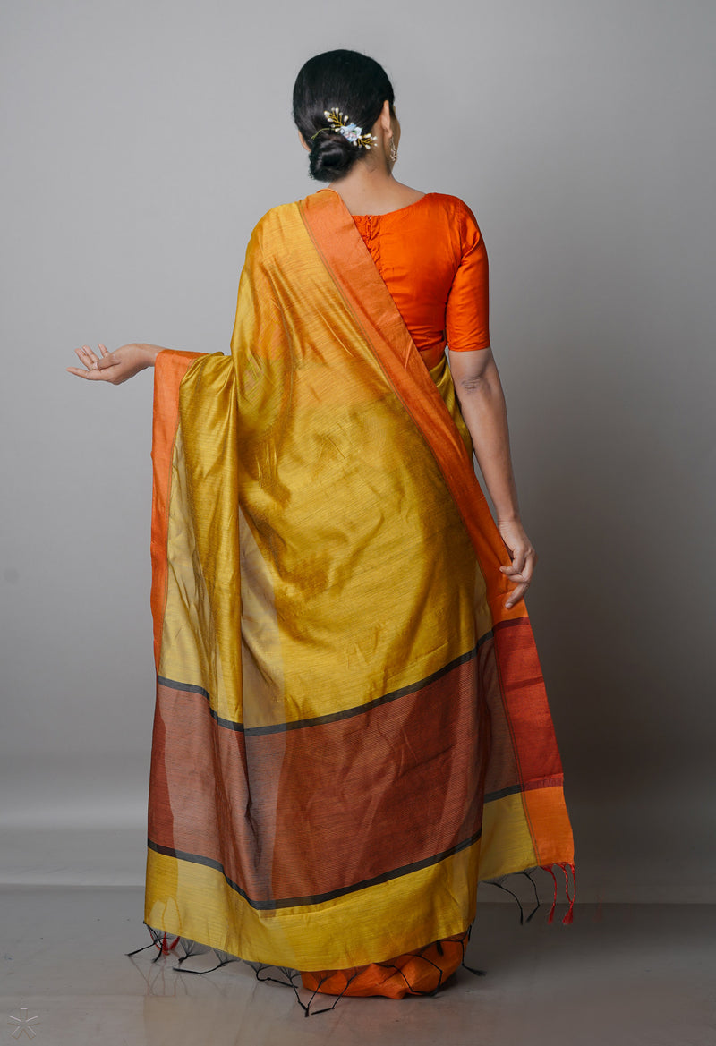 Mustard Yellow Chanderi Sico Saree-UNM61865