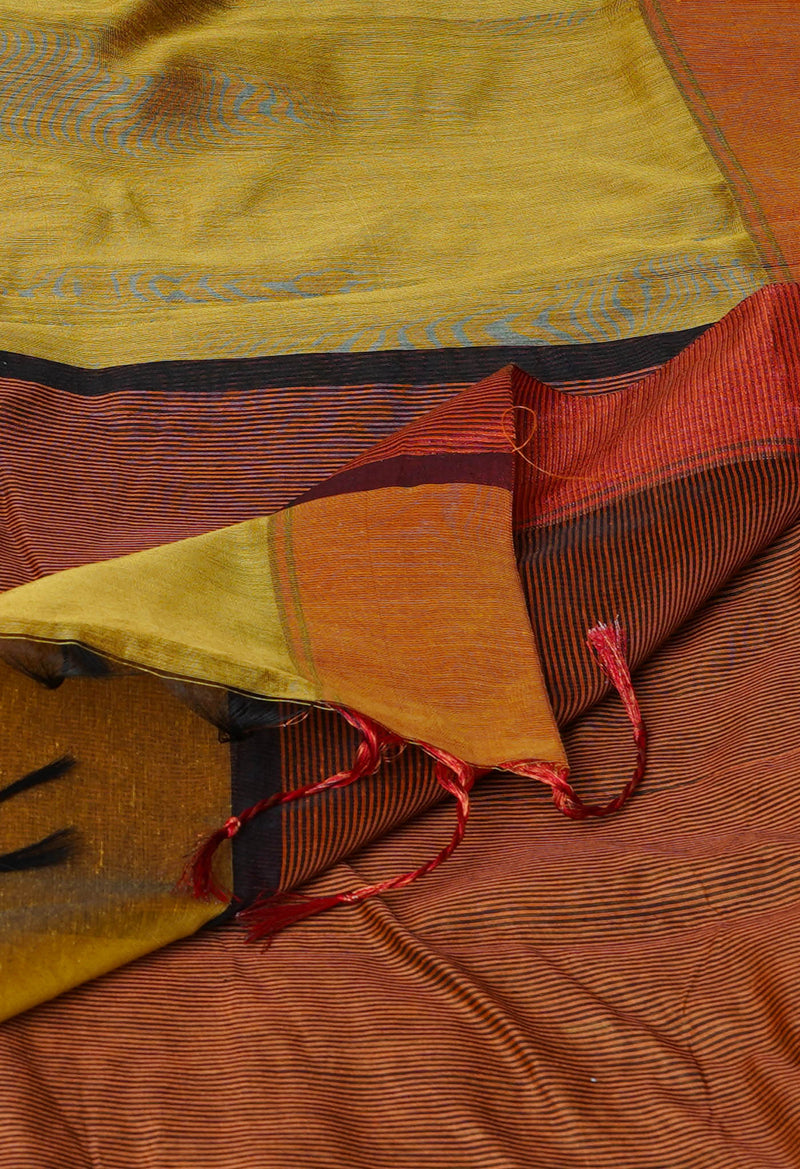 Mustard Yellow Chanderi Sico Saree-UNM61865