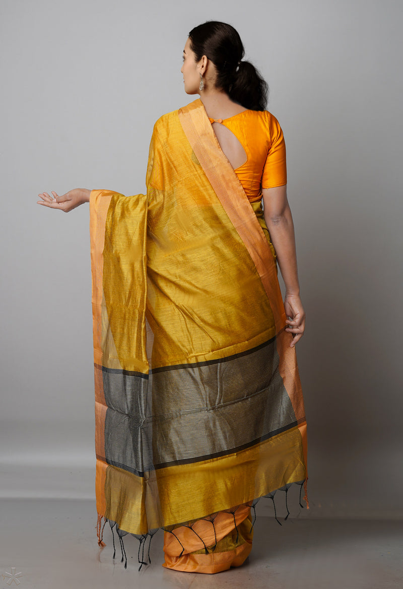 Mustard Yellow Chanderi Sico Saree-UNM61866