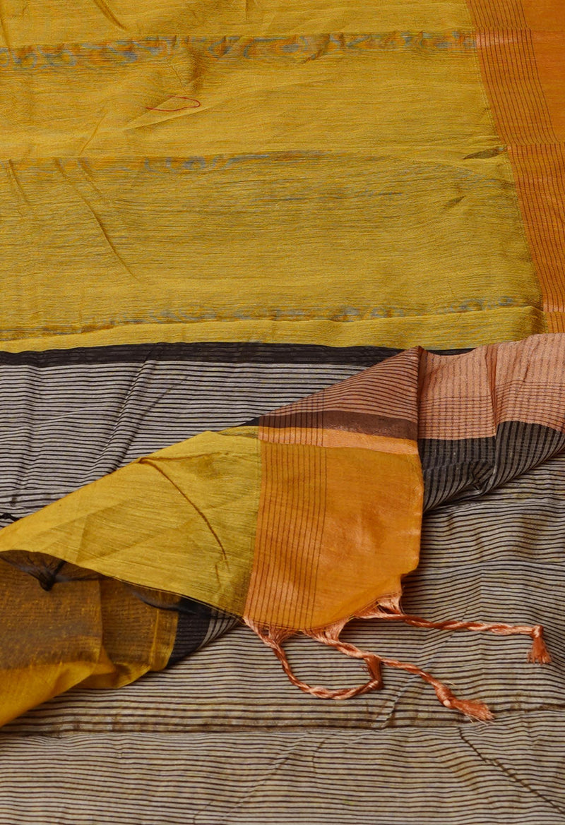 Mustard Yellow Chanderi Sico Saree-UNM61866