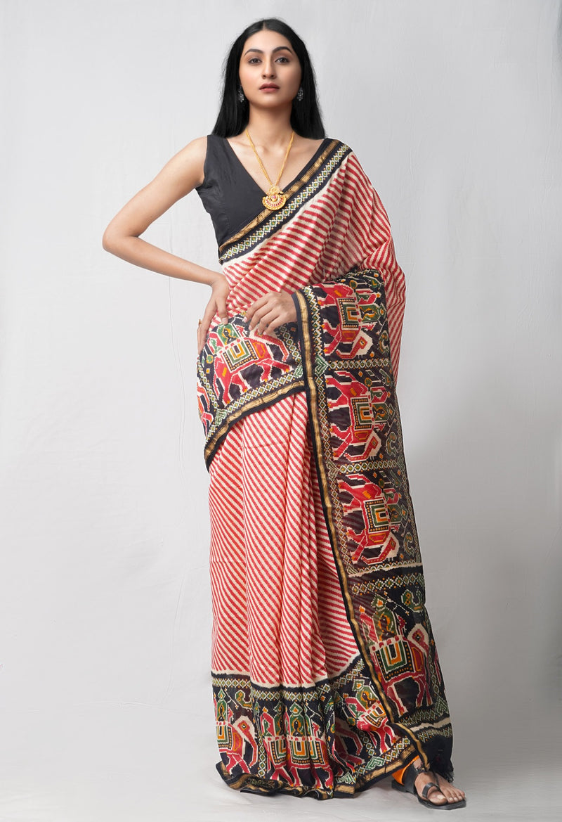 Online Shopping for Multi-Cream Pure Patola Printed Chanderi Sico Saree with Hand Block Prints from Madhya Pradesh at Unnatisilks.comIndia
