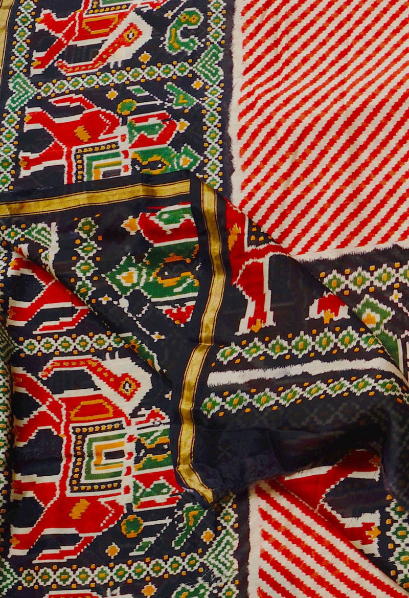 Online Shopping for Multi-Cream Pure Patola Printed Chanderi Sico Saree with Hand Block Prints from Madhya Pradesh at Unnatisilks.comIndia
