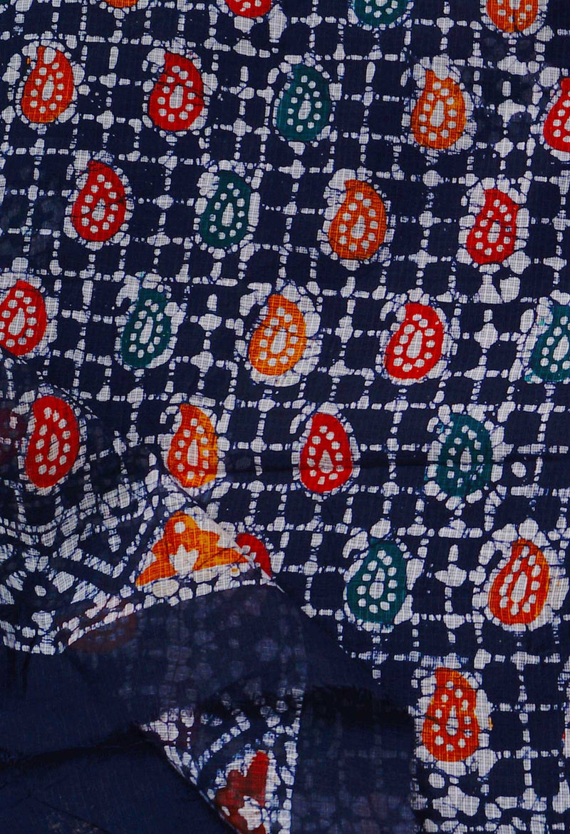 Online Shopping for Navy Blue Pure Batik Kota cotton Cotton Saree with Batik from Rajasthan at Unnatisilks.comIndia
