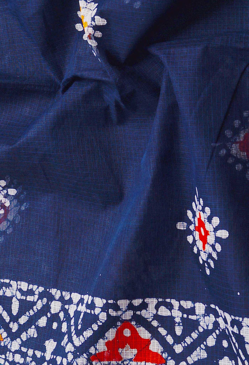 Navy Blue Pure Batik Kota cotton Cotton Saree-UNM61875