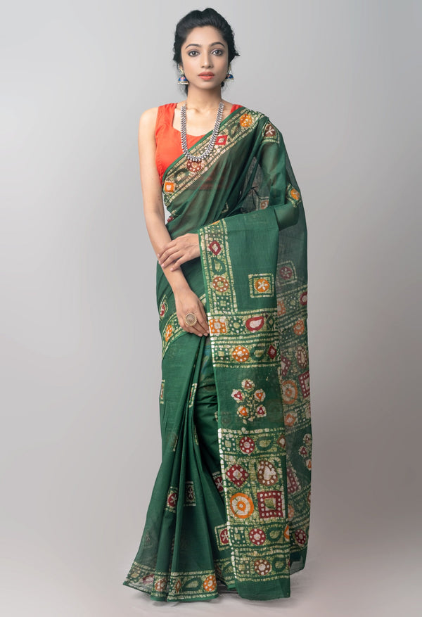 Green Pure Batik Kota cotton Cotton Saree-UNM61882