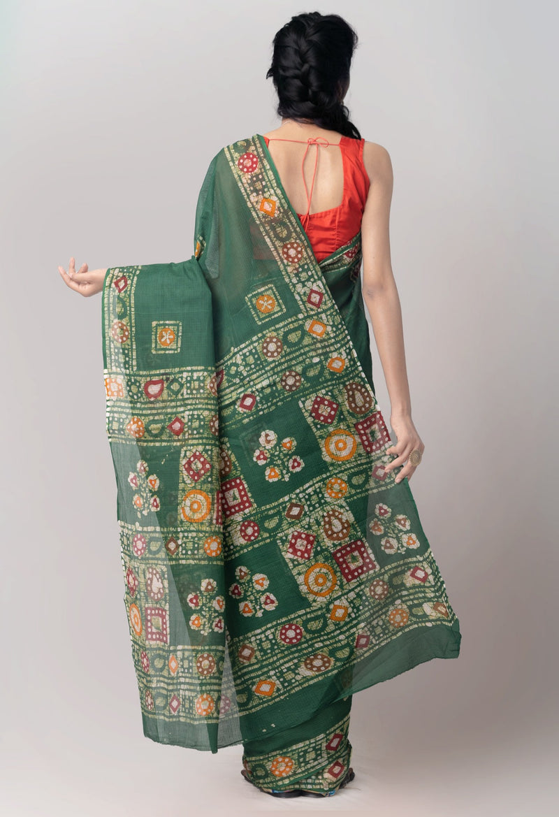 Online Shopping for Green Pure Batik Kota cotton Cotton Saree with Batik from Rajasthan at Unnatisilks.comIndia
