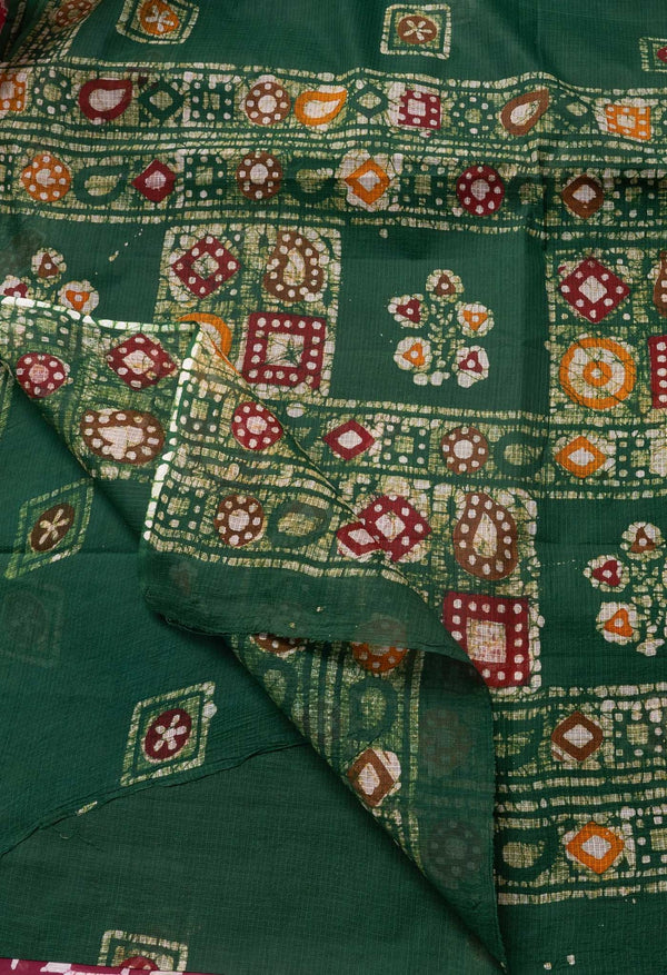 Green Pure Batik Kota cotton Cotton Saree-UNM61882