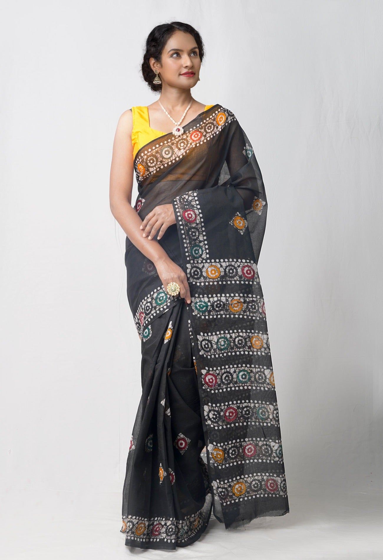Online Shopping for Black Pure Batik Kota cotton Cotton Saree with Batik from Rajasthan at Unnatisilks.comIndia
