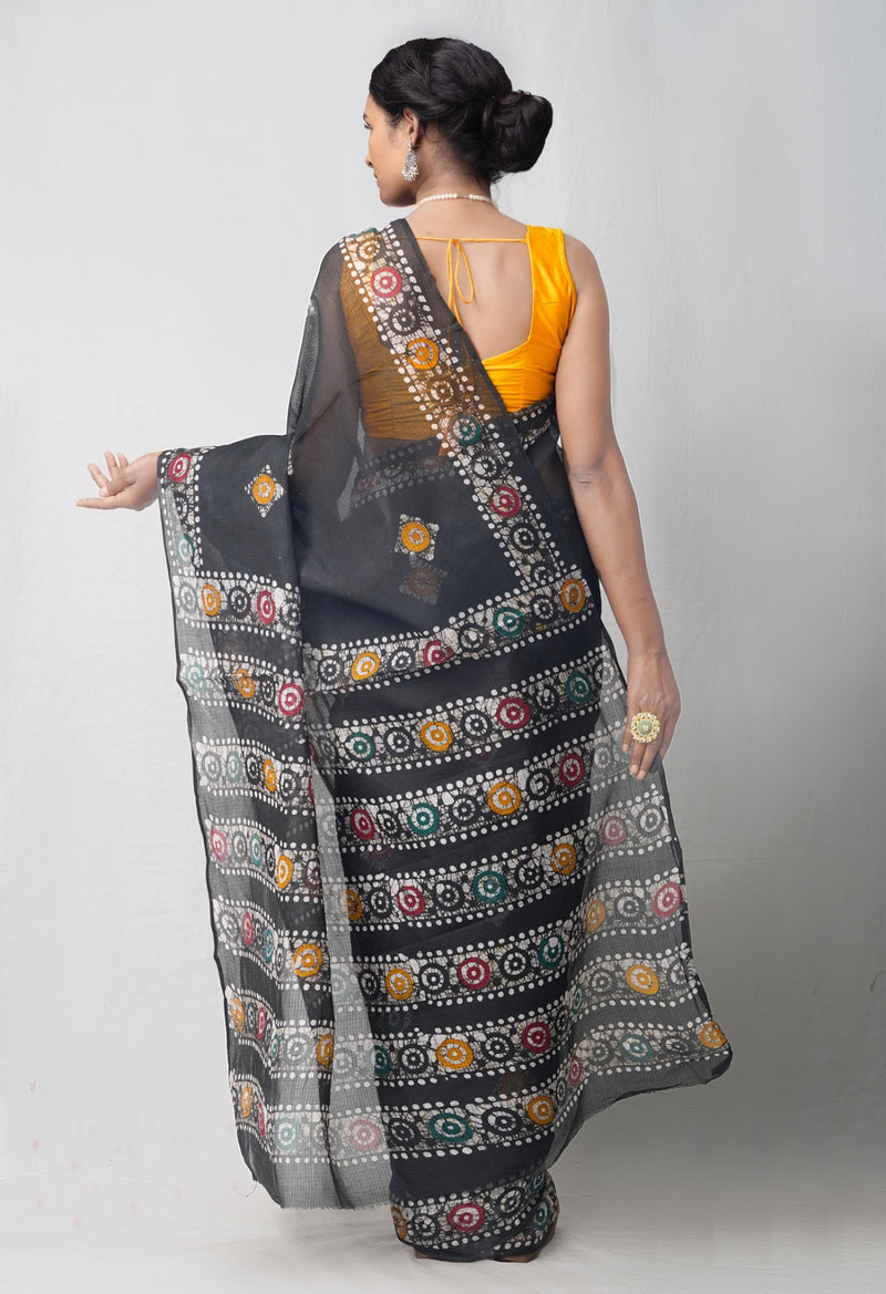 Online Shopping for Black Pure Batik Kota cotton Cotton Saree with Batik from Rajasthan at Unnatisilks.comIndia
