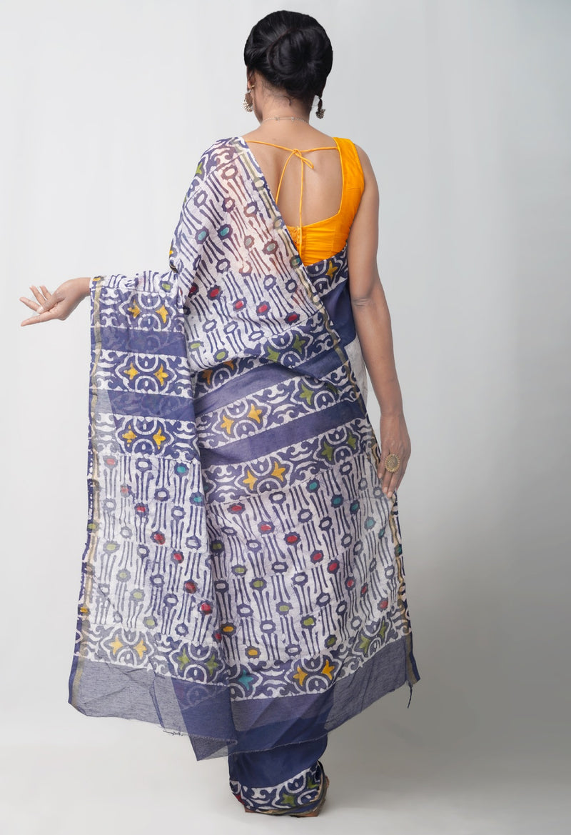Online Shopping for navy Blue Pure Chanderi Sico Saree with Batik from Madhya Pradesh at Unnatisilks.comIndia
