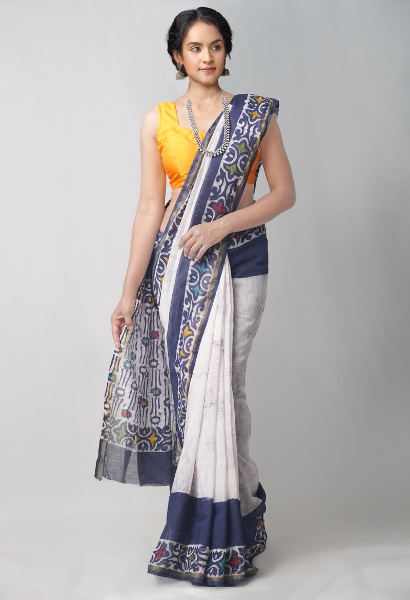 navy Blue Pure Chanderi Sico Saree