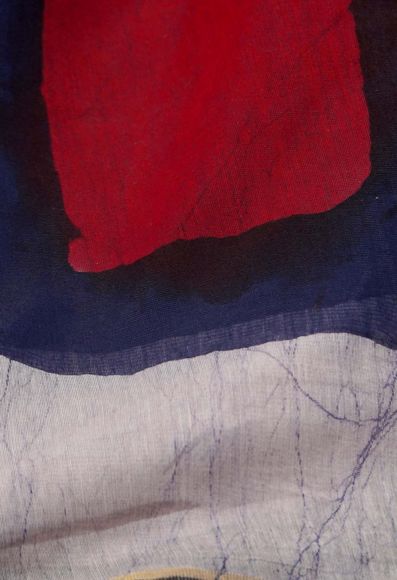 Online Shopping for Navy Blue Pure Chanderi Sico Saree with Batik Prints from Madhya Pradesh at Unnatisilks.com India
