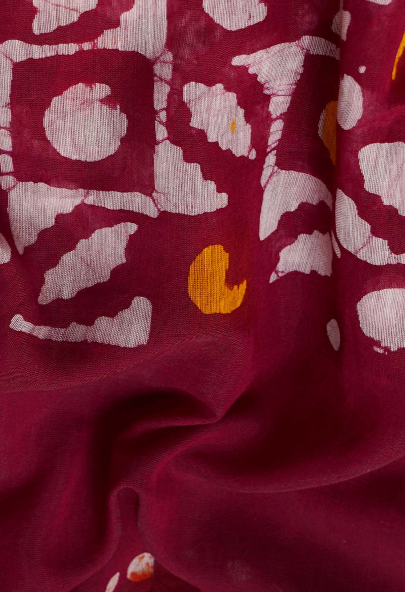 Online Shopping for Maroon Pure Chanderi Sico Saree with Batik Prints from Madhya Pradesh at Unnatisilks.com India
