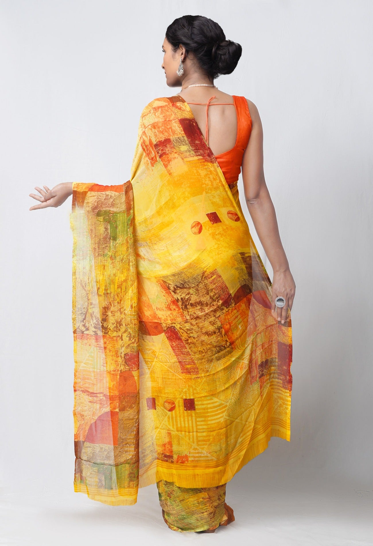 Online Shopping for Yellow  Printed Art Chiffon Saree with Fancy/Ethnic Prints from Punjab at Unnatisilks.com India
