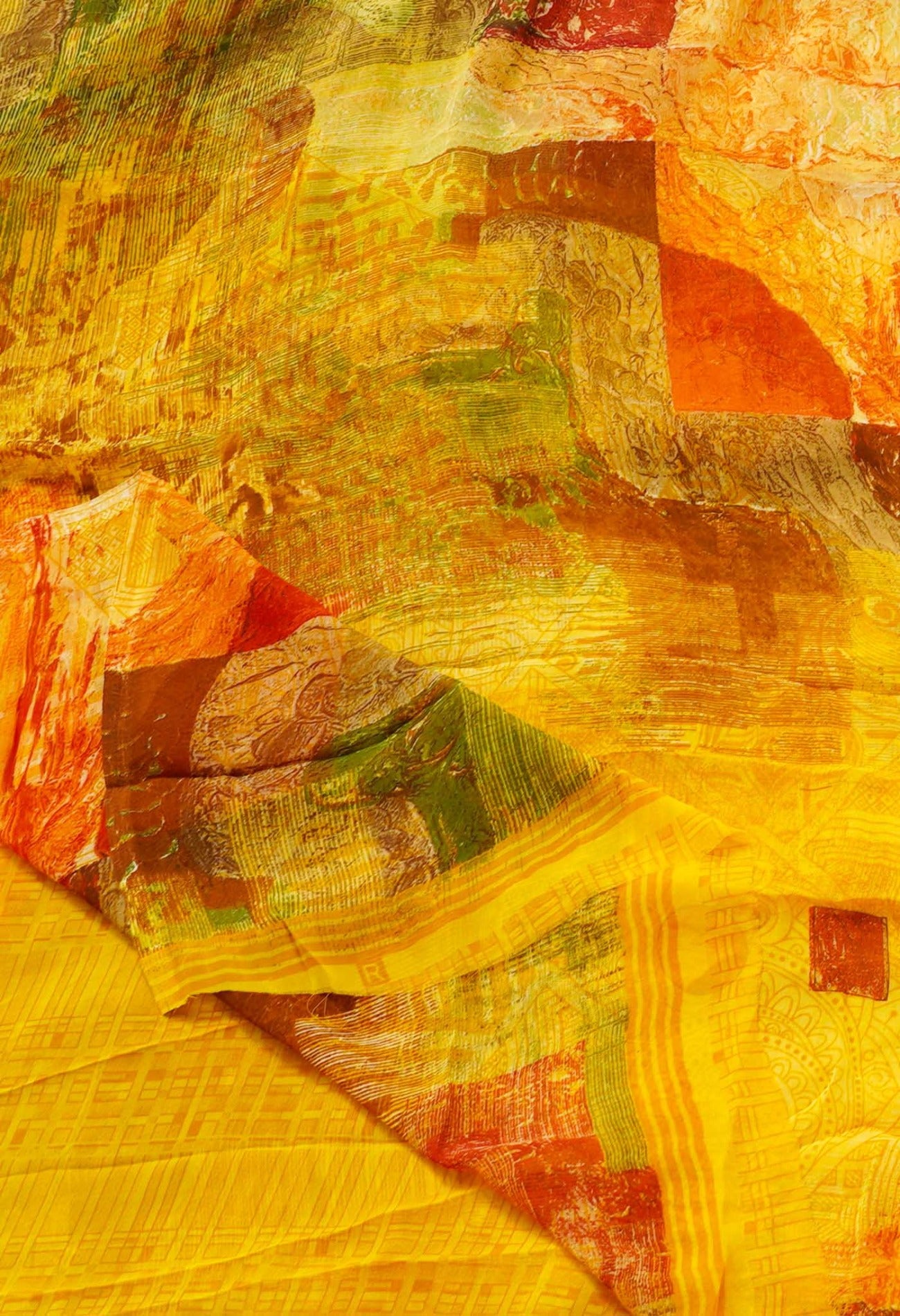 Yellow  Printed Art Chiffon Saree