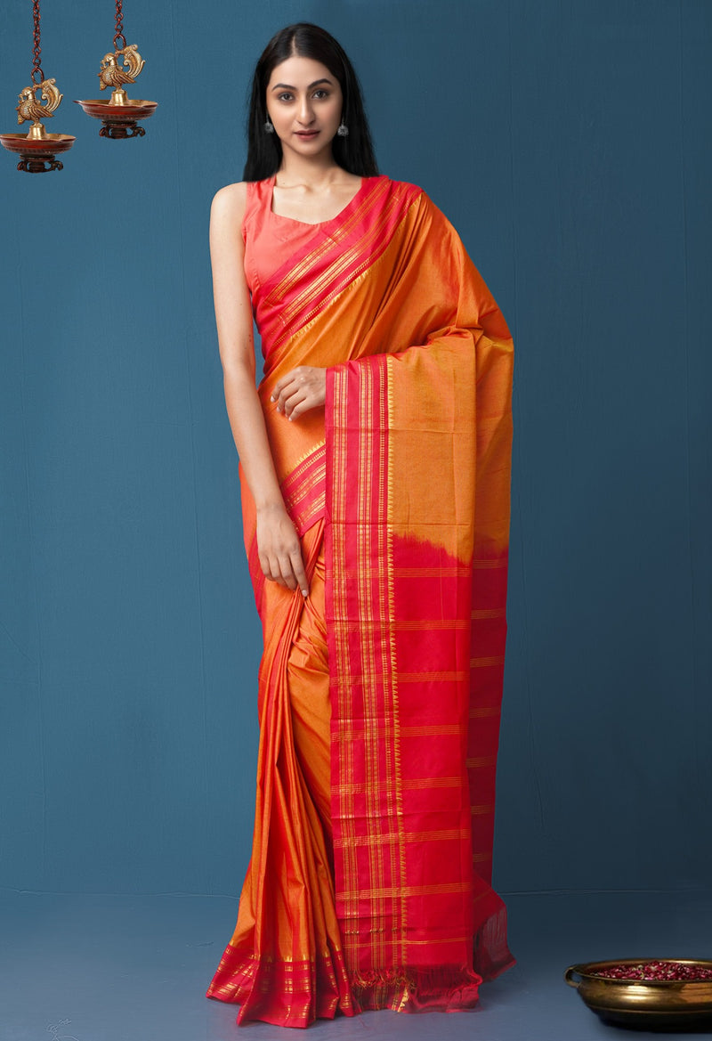 Orange Pure Handloom Narayanpet Poly Silk Saree