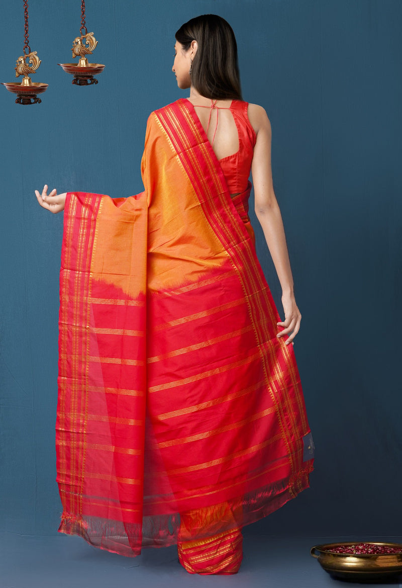 Online Shopping for Orange Pure Handloom Narayanpet Poly Silk Saree with Weaving from Telangana at Unnatisilks.comIndia
