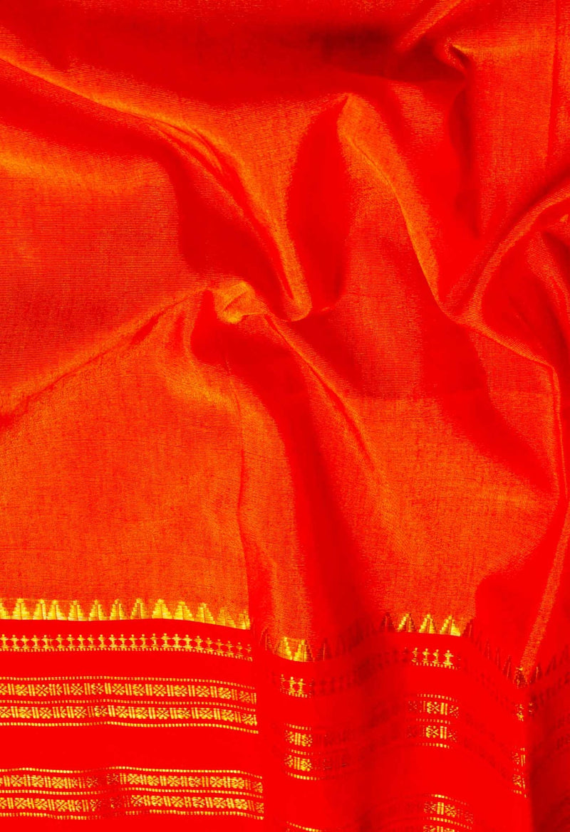 Orange Pure Handloom Narayanpet Poly Silk Saree